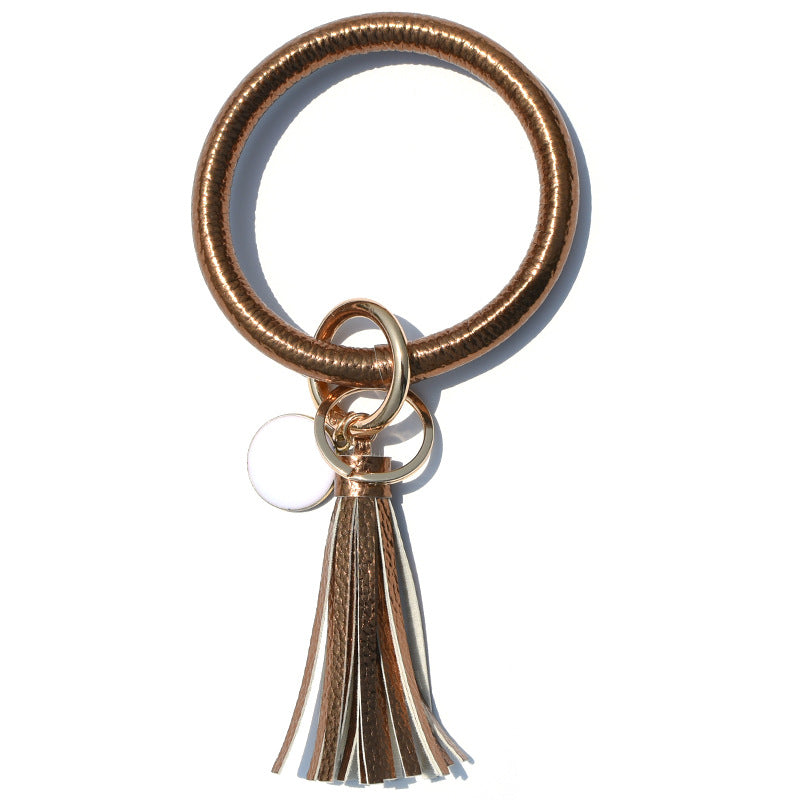 Wholesale Tie-dyed PU Leather Tassel Bracelet Keychain